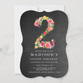 ウォーターカラーチャルクボードガールズ2ndバースデー招待状 招待状 (正面)