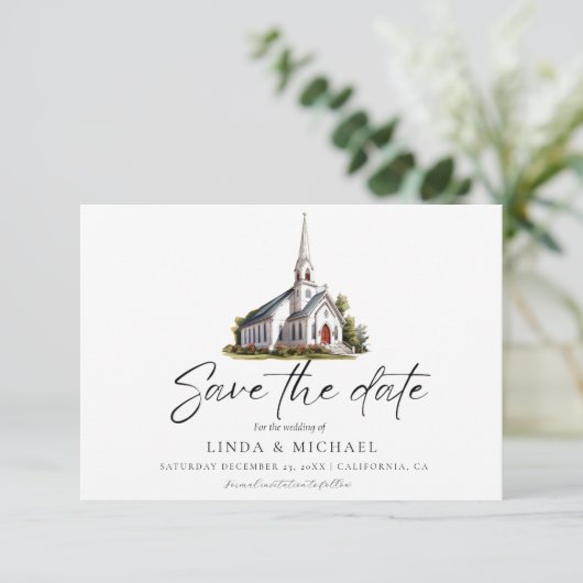 ウォーターカラーチャーチハウスイラストレーション結婚ズ セーブザデート (スタンド正面)