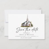 ウォーターカラーチャーチハウスイラストレーション結婚ズ セーブザデート (正面)