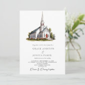 ウォーターカラーチャーチハウスイラストレーション結婚ズ 招待状 (スタンド正面)