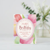 ウォーターカラーチューリップの開花 誕生日 招待状 (スタンド正面)