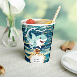 ウォーターカラーチルドレンズシャークおもしろい誕生日 紙コップ