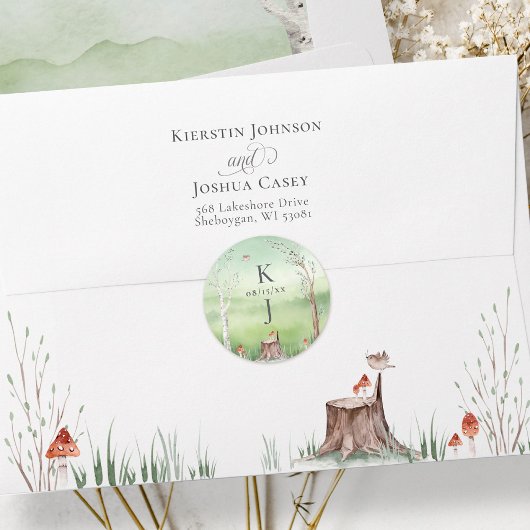 ウォーターカラーツリーボお洒落ホ結婚式招待状 ラウンドシール