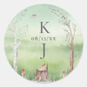 ウォーターカラーツリーボお洒落ホ結婚式招待状 ラウンドシール (正面)