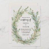 ウォーターカラーティメローズマリースプリグリース結婚ズ 招待状 (正面/裏面)