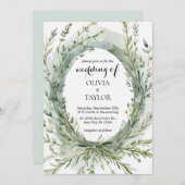 ウォーターカラーティメローズマリースプリグリース結婚ズ 招待状 (正面/裏面)