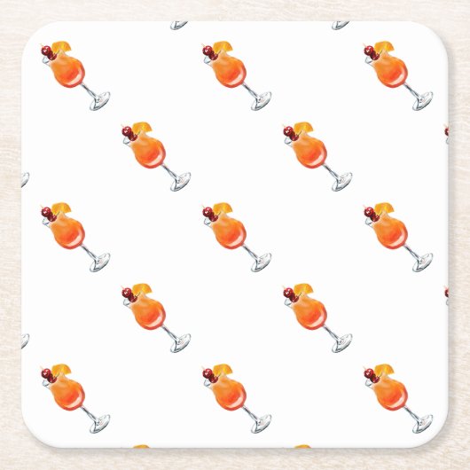 ウォーターカラーテキラサンライズカクテル スクエアペーパーコースター (正面)