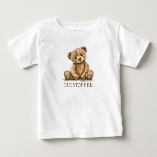 ウォーターカラーテディベア ベビー服 ベビーTシャツ (正面)