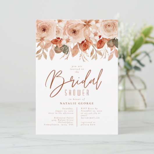 ウォーターカラーテラコッタフラワーズ秋ブライダルシャワー 招待状 (スタンド正面)