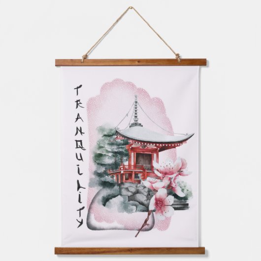 ウォーターカラーテンプルレッドブリッジ日本の 吊り下げ型タペストリー (正面)