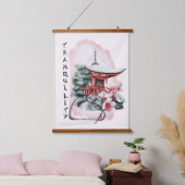 ウォーターカラーテンプルレッドブリッジ日本の 吊り下げ型タペストリー (寝室)