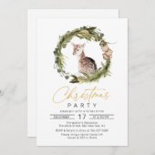 ウォーターカラーディアパインリースクリスマスホリデーパーティー 招待状 (正面/裏面)