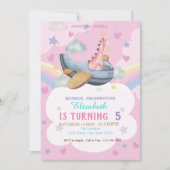 ウォーターカラーディノフライトレインボー誕生日 招待状 (正面)