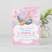 ウォーターカラーディノフライトレインボー誕生日 招待状 (スタンド正面)