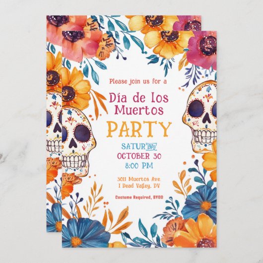 💀ウォーターカラーディーアデムエルトスパーティの招待状 招待状 (正面/裏面)