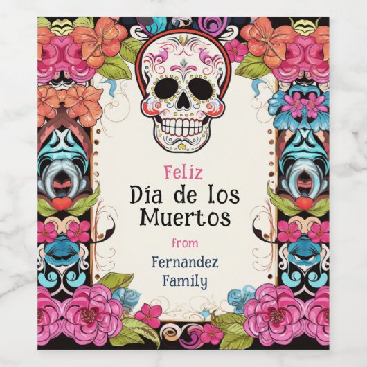 💀🎉ウォーターカラーディーアデムエルトスパーティー ワインラベル (シングルラベル)