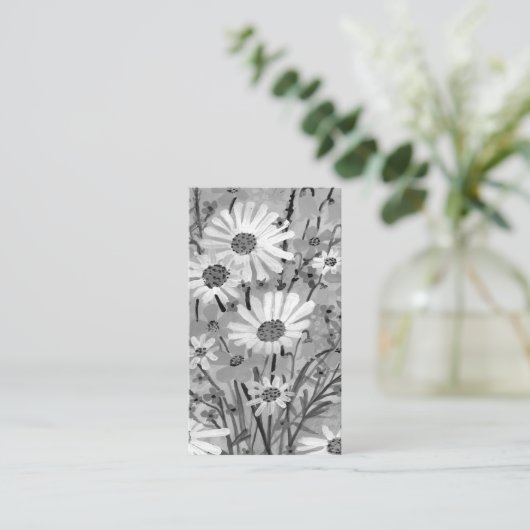 ウォーターカラーデイジーブーケエレガントシックフローラ 名刺 (スタンド正面)