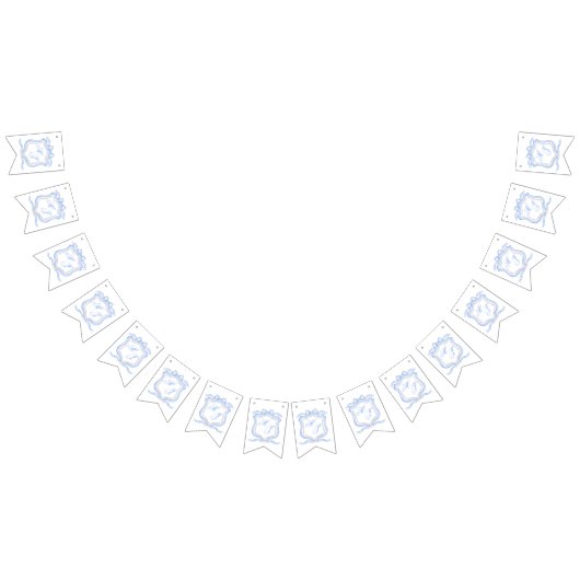 ウォーターカラーデザイナー ブルー モノグラム クレスト ウェディング バンティングフラッグ (全)