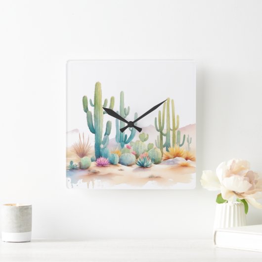 ウォーターカラーデザートイラストレーション スクエア壁時計 (ホーム)