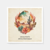 ウォーターカラーデザートサボテンと山の誕生日 スタンダードカクテルナプキン (正面)