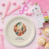 ウォーターカラーデザートサボテンと山の誕生日 ペーパープレート (パーティー)