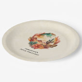 ウォーターカラーデザートサボテンと山の誕生日 ペーパープレート (アングル)