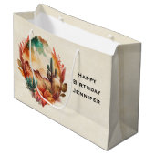 ウォーターカラーデザートサボテンと山の誕生日 ラージペーパーバッグ (正面アングル)