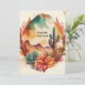 ウォーターカラーデザートサボテンと山の誕生日 招待状 (スタンド正面)