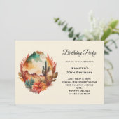 ウォーターカラーデザートサボテンと山の誕生日 招待状 (スタンド正面)