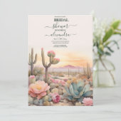 ウォーターカラーデザートサボテン図解入りの、写真付きのブライダルシャワー 招待状 (スタンド正面)
