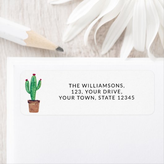 ウォーターカラーデザートサボテン差出人住所 ラベル (インサイチュ)