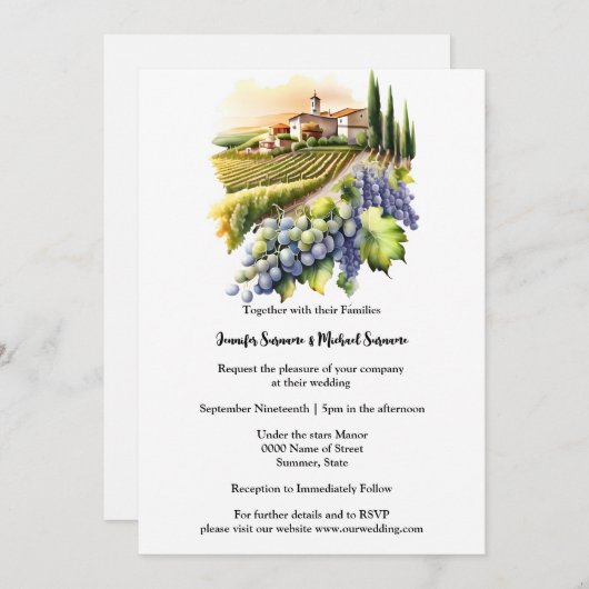 ウォーターカラートスカーナヴィラトスカーナワイナリーランドスケープ 招待状 (正面/裏面)