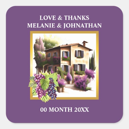 ウォーターカラートスカーンヴィラブドウワイナリーイタリアンヴィノ スクエアシール (正面)