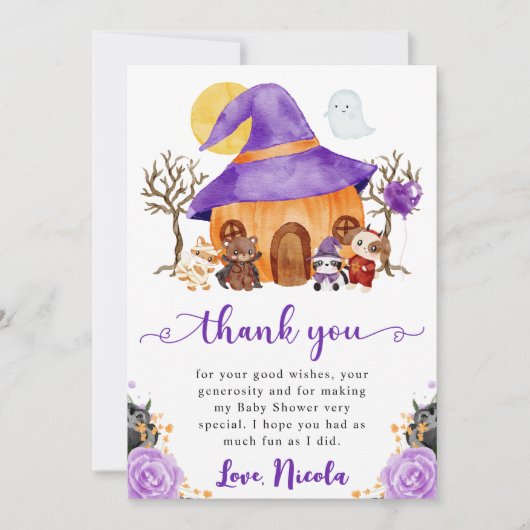 ウォーターカラートリックまたはハロウィーンベイビーシャワーを治療 サンキューカード (正面)