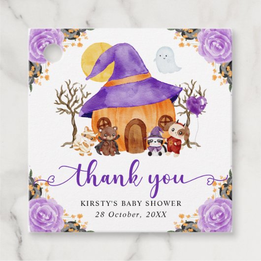 ウォーターカラートリックまたはハロウィーンベイビーシャワーを治療 フェイバータグ (正面)