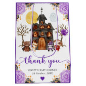 ウォーターカラートリックまたはハロウィーンベイビーシャワーを治療 ミディアムペーパーバッグ (裏面)