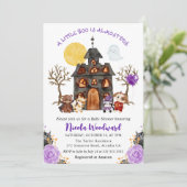 ウォーターカラートリックまたはハロウィーンベイビーシャワーを治療 招待状 (スタンド正面)