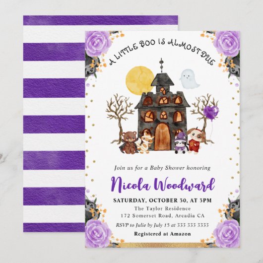 ウォーターカラートリックまたはハロウィーンベイビーシャワーを治療 招待状 (正面/裏面)