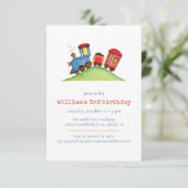 ウォーターカラートレインレッドブルーパステル誕生日 招待状 (スタンド正面)