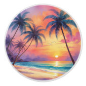 ウォーターカラートロピカルサンセットビーチ セラミックノブ (正面)