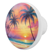 ウォーターカラートロピカルサンセットビーチ セラミックノブ (右)