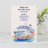 ウォーターカラートロピカルシースケープビーチクルーズ結婚ズ 招待状 (スタンド正面)