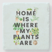 ウォーターカラートロピカルハウスプラントガーデニング引用文 ストーンコースター (正面)