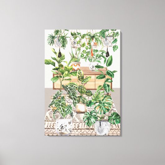 ウォーターカラートロピカルハウスプラント キャンバスプリント (正面)