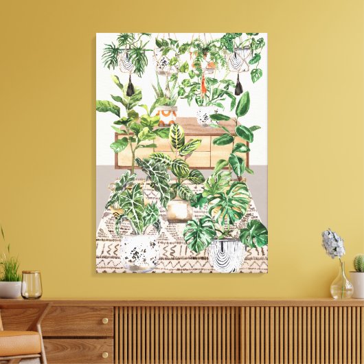 ウォーターカラートロピカルハウスプラント キャンバスプリント (インサイチュ (リビング))