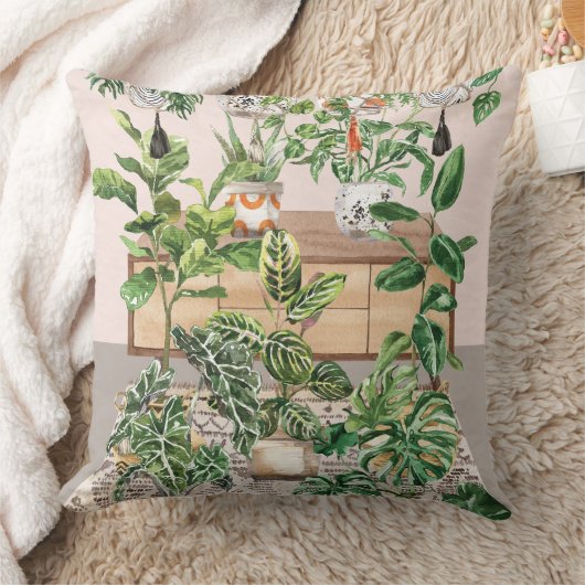 ウォーターカラートロピカルハウスプラント クッション (ブランケット)