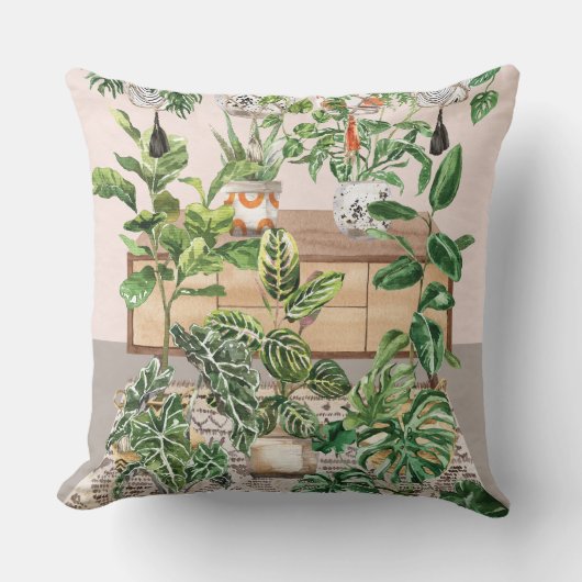 ウォーターカラートロピカルハウスプラント クッション (正面)