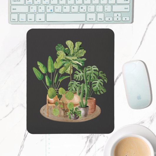 ウォーターカラートロピカルハウスプラント マウスパッド
