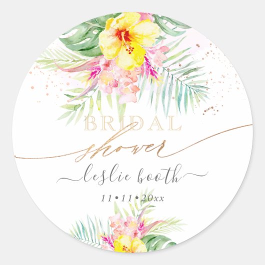 ウォーターカラートロピカルパラダイスブライダルシャワーインビタット ラウンドシール (正面)