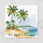 ウォーターカラートロピカルパームツリーズビーチ スクエア名刺 (正面)